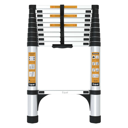 Equal 9.5 FT Aluminum Folding Telescopic Ladder with 2 Triangle Stabilizers | EN131 Certified with 2 Year Warranty | 150kg Max Capacity | Collapsible Ladder for Home or Outdoor Work (2.9m/10 Step)
