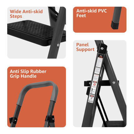 Equal Carbon-Series 4-Step Folding Ladder for Home & Office with Wide Anti-Skid Steps