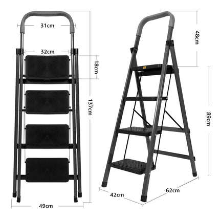 Equal Carbon-Series 4-Step Folding Ladder for Home & Office with Wide Anti-Skid Steps