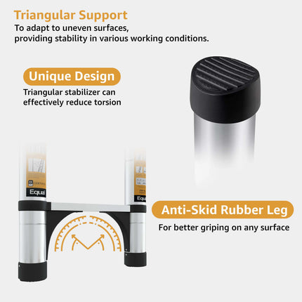 Equal 15 FT Aluminum Folding Telescopic Ladder with 2 Triangle Stabilizers | EN131 Certified with 2 Year Warranty | 150kg Max Capacity | Collapsible Ladder for Home or Outdoor Work (4.4m/15 Step)