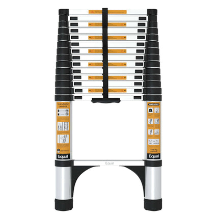 Equal 15 FT Aluminum Folding Telescopic Ladder with 2 Triangle Stabilizers | EN131 Certified with 2 Year Warranty | 150kg Max Capacity | Collapsible Ladder for Home or Outdoor Work (4.4m/15 Step)
