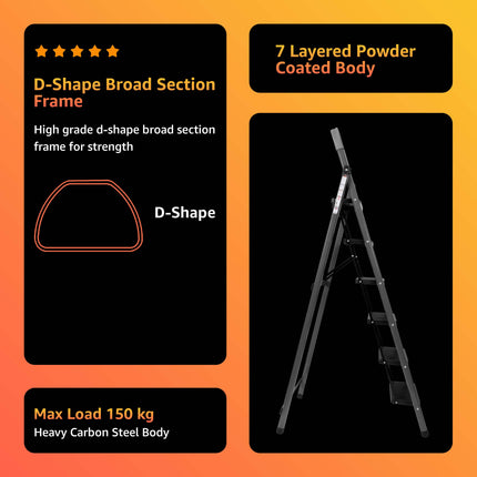 Equal Carbon-Series 6-Step Folding Ladder for Home & Office with Wide Anti-Skid Steps