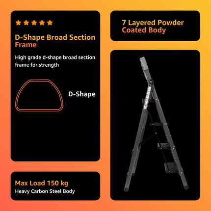 Equal Carbon-Series 4-Step Folding Ladder for Home & Office with Wide Anti-Skid Steps