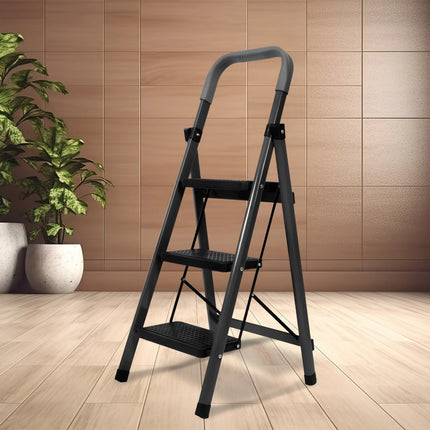 Equal Carbon-Series 3-Step Folding Ladder for Home & Office with Wide Anti-Skid Steps