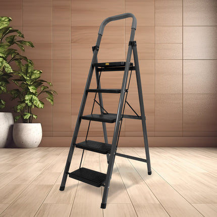 Equal Carbon-Series 5-Step Folding Ladder for Home & Office with Wide Anti-Skid Steps