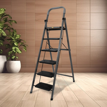 Equal Carbon-Series 6-Step Folding Ladder for Home & Office with Wide Anti-Skid Steps