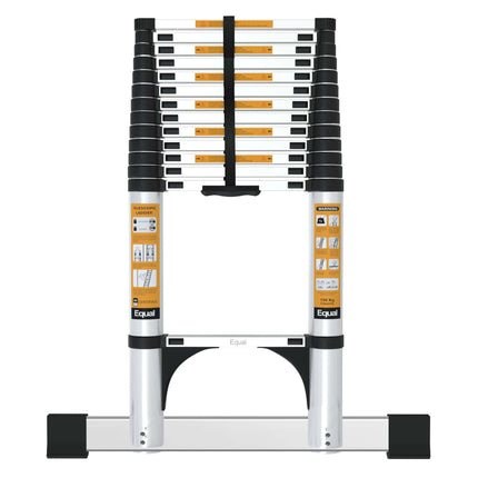 Equal 21.3 FT Aluminum Folding Telescopic Ladder with 2 Triangle Support & Stabilizers | EN131 Certified with 2 Year Warranty | 150kg Max Capacity | Ladder for Home or Outdoor Work (6.5m/16 Step)