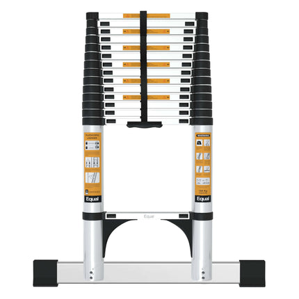 Equal 22.6 FT Aluminum Folding Telescopic Ladder with 2 Triangle Support & Stabilizers | EN131 Certified with 2 Year Warranty | 150kg Max Capacity | Ladder for Home or Outdoor Work (6.9m/15 Step)