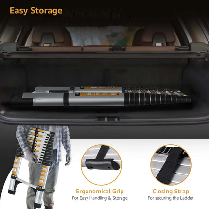 Equal 23.6 FT Aluminum Folding Telescopic Ladder with 2 Triangle Support & Stabilizers | EN131 Certified with 2 Year Warranty | 150kg Max Capacity | Ladder for Home or Outdoor Work (7.2m/16 Step)