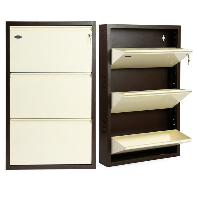 Equal 3 Door Wall Mounted Mild Steel Shoe Rack for Home with Lock