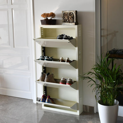 Equal 4 Shelf X Shoe Rack for Home | Premium Mild Steel Shoe Cabinet for Home holds upto 8-12 pairs of shoes | 3 Years Limited Warranty | 4 Shelf - Glossy Ivory
