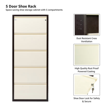 Equal 5 Door Wall Mounted Mild Steel Shoe Rack for Home with Lock