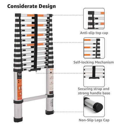 12.5 feet telescopic ladder features