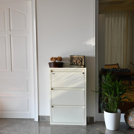 Equal 3 Shelf X Shoe Rack for Home | Premium Mild Steel Shoe Cabinet for Home holds upto 6-9 pairs of shoes | 3 Years Limited Warranty | 3 Shelf - Glossy Ivory