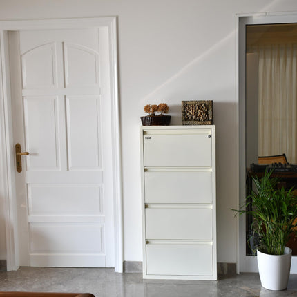 Equal 4 Shelf X Shoe Rack for Home | Premium Mild Steel Shoe Cabinet for Home holds upto 8-12 pairs of shoes | 3 Years Limited Warranty | 4 Shelf - Glossy Ivory