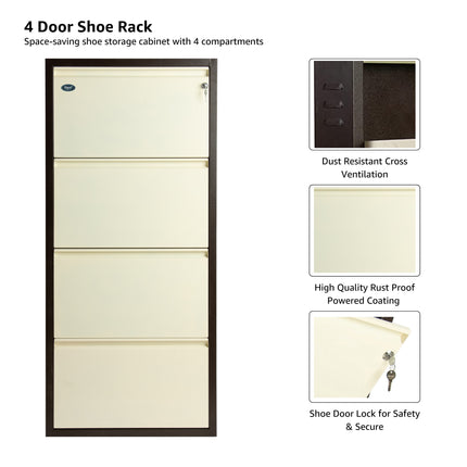 Equal 4 Door Wall Mounted Metal Shoe Rack for Home with Lock
