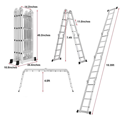 Equal 15 FT. Folding Ladder, 7-in-1 Multi Purpose Extension Aluminum Ladder