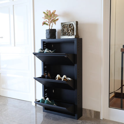 Equal 3 Shelf Lite Shoe Rack for Home | Economic Mild Steel Shoe Cabinet for Home holds upto 6-8 pairs of shoes | 3 Years Limited Warranty | 3 Shelf - Matte Black