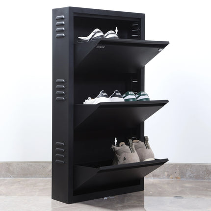 Equal 3 Shelf Lite Shoe Rack for Home | Economic Mild Steel Shoe Cabinet for Home holds upto 6-8 pairs of shoes | 3 Years Limited Warranty | 3 Shelf - Matte Black
