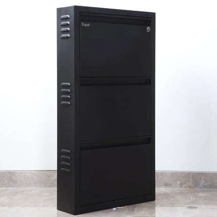 Equal 3 Shelf Lite Shoe Rack for Home | Economic Mild Steel Shoe Cabinet for Home holds upto 6-8 pairs of shoes | 3 Years Limited Warranty | 3 Shelf - Matte Black