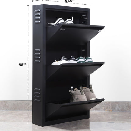 Equal 3 Shelf Lite Shoe Rack for Home | Economic Mild Steel Shoe Cabinet for Home holds upto 6-8 pairs of shoes | 3 Years Limited Warranty | 3 Shelf - Matte Black