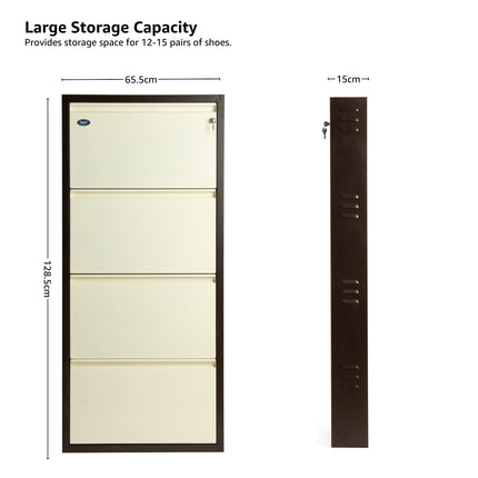 Equal 4 Door Wall Mounted Metal Shoe Rack for Home with Lock