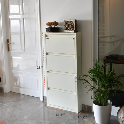 Equal 4 Shelf X Shoe Rack for Home | Premium Mild Steel Shoe Cabinet for Home holds upto 8-12 pairs of shoes | 3 Years Limited Warranty | 4 Shelf - Glossy Ivory