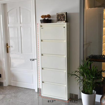 Equal 5 Shelf X Shoe Rack for Home | Premium Mild Steel Shoe Cabinet for Home holds upto 12-15 pairs of shoes | 3 Years Limited Warranty | 5 Shelf - Glossy Ivory