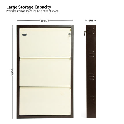 Equal 3 Door Wall Mounted Mild Steel Shoe Rack for Home with Lock