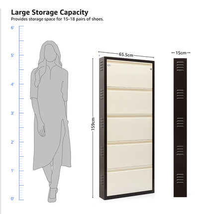 Equal 5 Door Wall Mounted Mild Steel Shoe Rack for Home with Lock