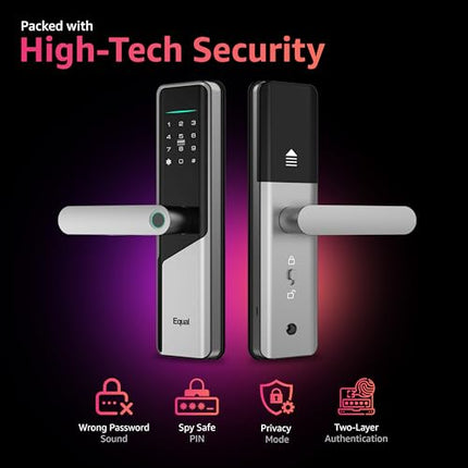 Equal Smart Door Lock S8 WiFi in Silver: Fingerprint & 5 More Ways to Unlock; Wooden Door Compatible; 1-Year Warranty.