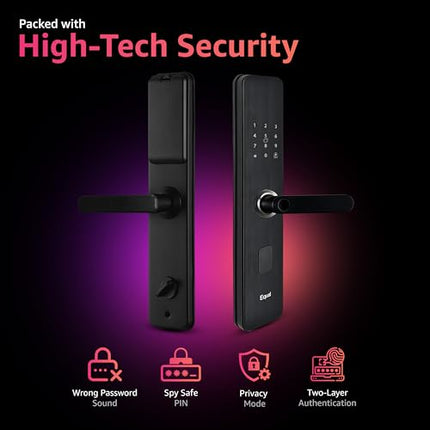 Equal Smart Door Lock A8 WiFi in Matte Black: Fingerprint & 5 More Ways to Unlock; Wooden Door Compatible; 1-Year Warranty.