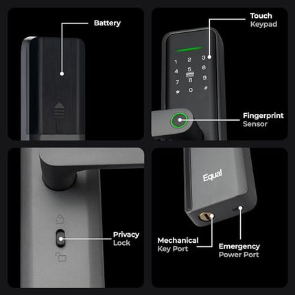 Equal Smart Door Lock S8 WiFi in Silver: Fingerprint & 5 More Ways to Unlock; Wooden Door Compatible; 1-Year Warranty.