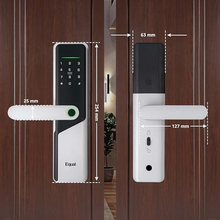 Equal Smart Door Lock S8 WiFi in Silver: Fingerprint & 5 More Ways to Unlock; Wooden Door Compatible; 1-Year Warranty.