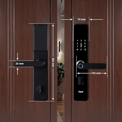 Equal Smart Door Lock A8 WiFi in Gloss Black: Fingerprint & 3 More Ways to Unlock; Wooden Door Compatible; 1-Year Warranty.