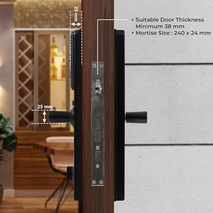 Equal Smart Door Lock A8 WiFi in Matte Black: Fingerprint & 5 More Ways to Unlock; Wooden Door Compatible; 1-Year Warranty.