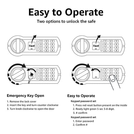 Equal 20L SecureX Digital Safe Locker with Pincode Access and Emergency Key - Black
