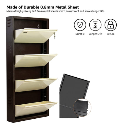 Equal 4 Door Wall Mounted Metal Shoe Rack for Home with Lock