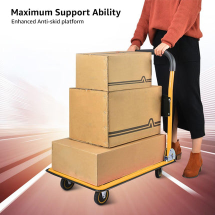 Equal 150kg Capacity Steel Foldable Platform Trolley Hand Cart for Material Handling, Yellow