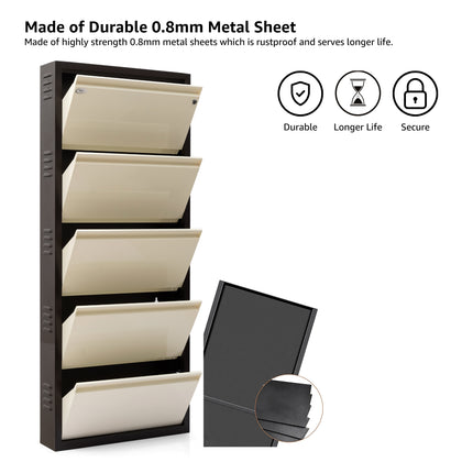 Equal 5 Door Wall Mounted Mild Steel Shoe Rack for Home with Lock