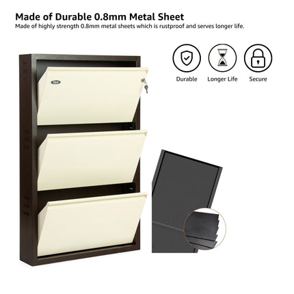 Equal 3 Door Wall Mounted Mild Steel Shoe Rack for Home with Lock