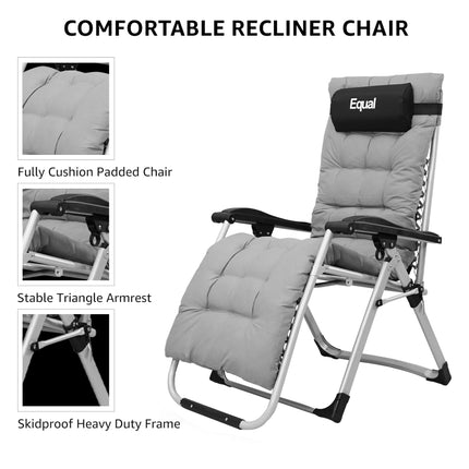 Equal Mild Steel Zero Gravity Reclining Lounge and Folding Recliner Chair (Grey)