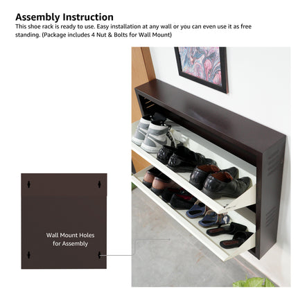 Equal 2 Door Wall Mounted Mild Steel Shoe Rack for Home with Lock