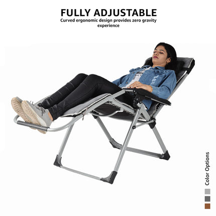 Equal Mild Steel Zero Gravity Reclining Lounge and Folding Recliner Chair (Steel Grey)