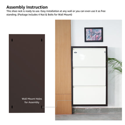 Equal 3 Door Wall Mounted Mild Steel Shoe Rack for Home with Lock