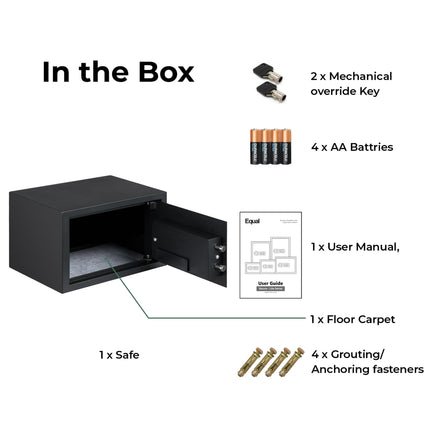 Equal 12L SecureLite Digital Safe Locker with Pincode Access and Emergency Key - Black
