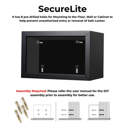 Equal 12L SecureLite Digital Safe Locker with Pincode Access and Emergency Key - Black