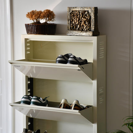Equal 4 Shelf X Shoe Rack for Home | Premium Mild Steel Shoe Cabinet for Home holds upto 8-12 pairs of shoes | 3 Years Limited Warranty | 4 Shelf - Glossy Ivory