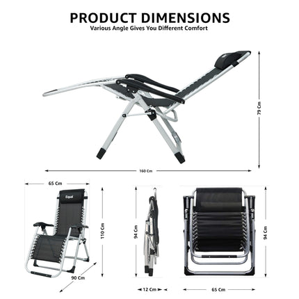 Equal Mild Steel Zero Gravity Reclining Lounge and Folding Recliner Chair (Steel Grey)