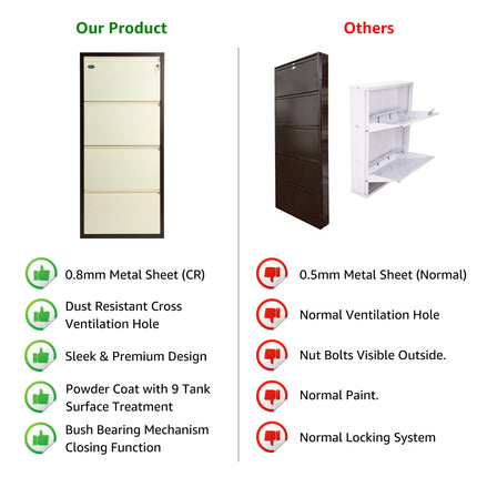 Equal 4 Door Wall Mounted Metal Shoe Rack for Home with Lock